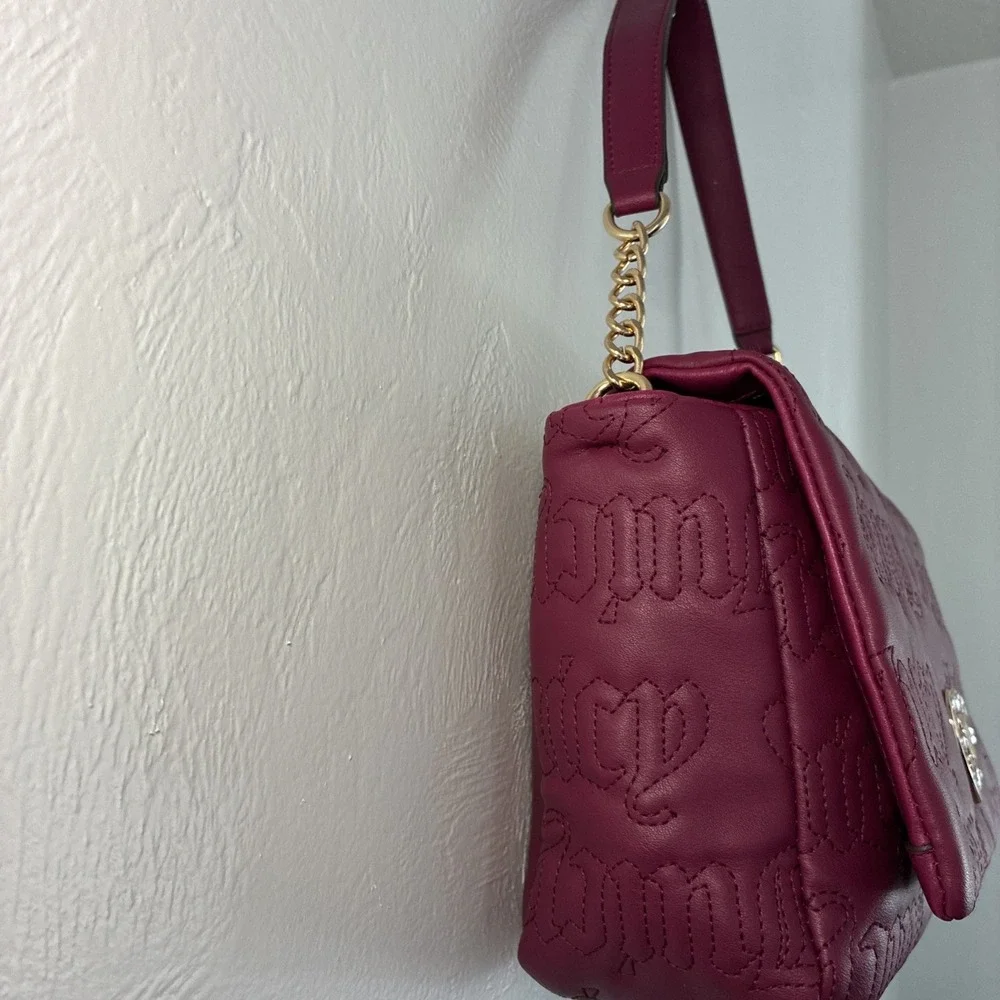 Juicy Couture Lovely Girl Shoulder Bag Purse Plum Berry Quilted Hearts Chunky‎